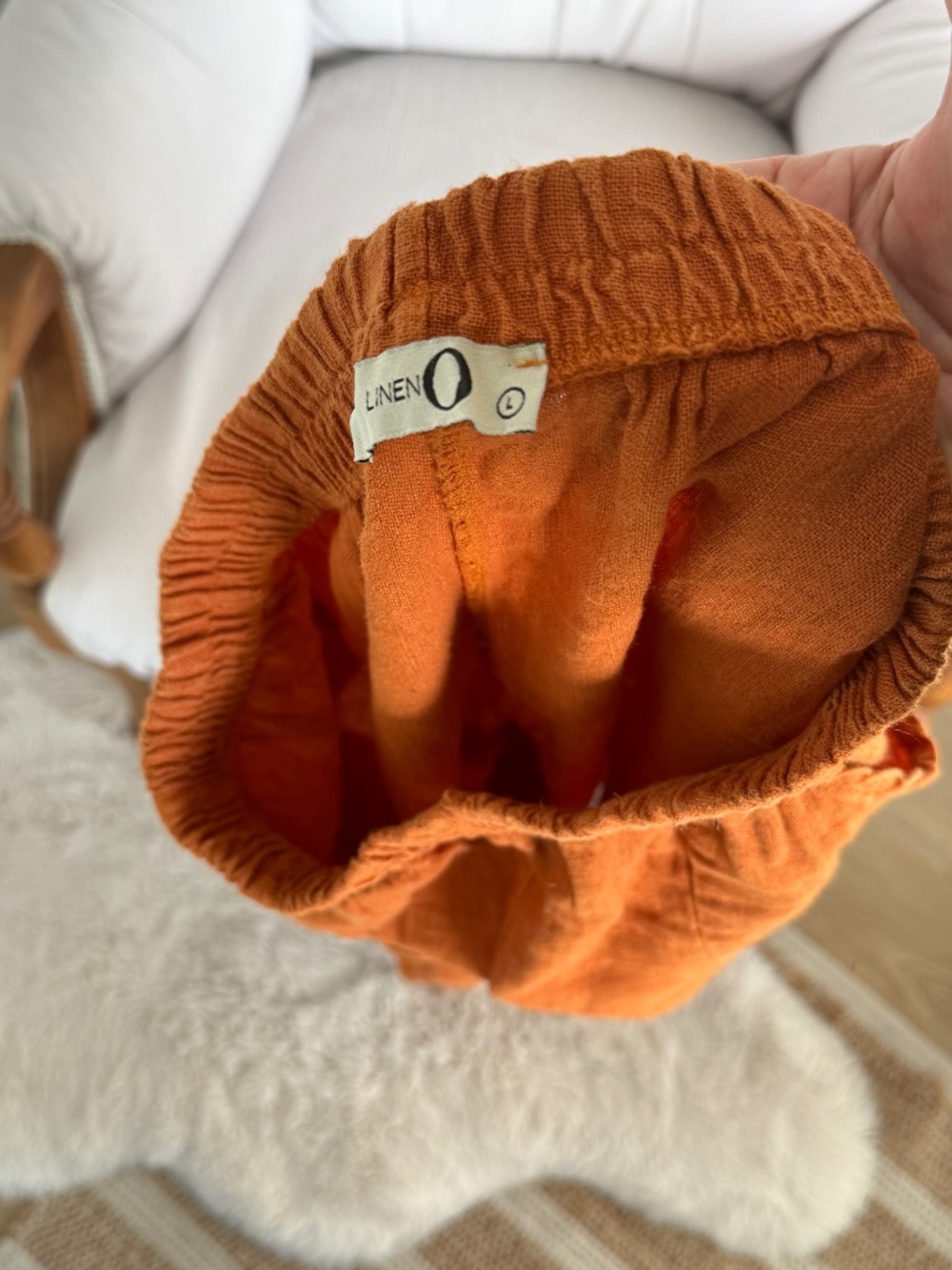 Burnt Orange Linen Pants – Size Large – Button Cuff Detail